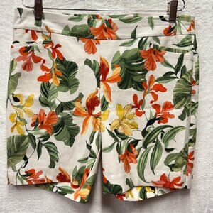 Chico's So Slimming Brigitte 7 Egyptian Shorts Womens 2.5 14S Beige Orchid Print